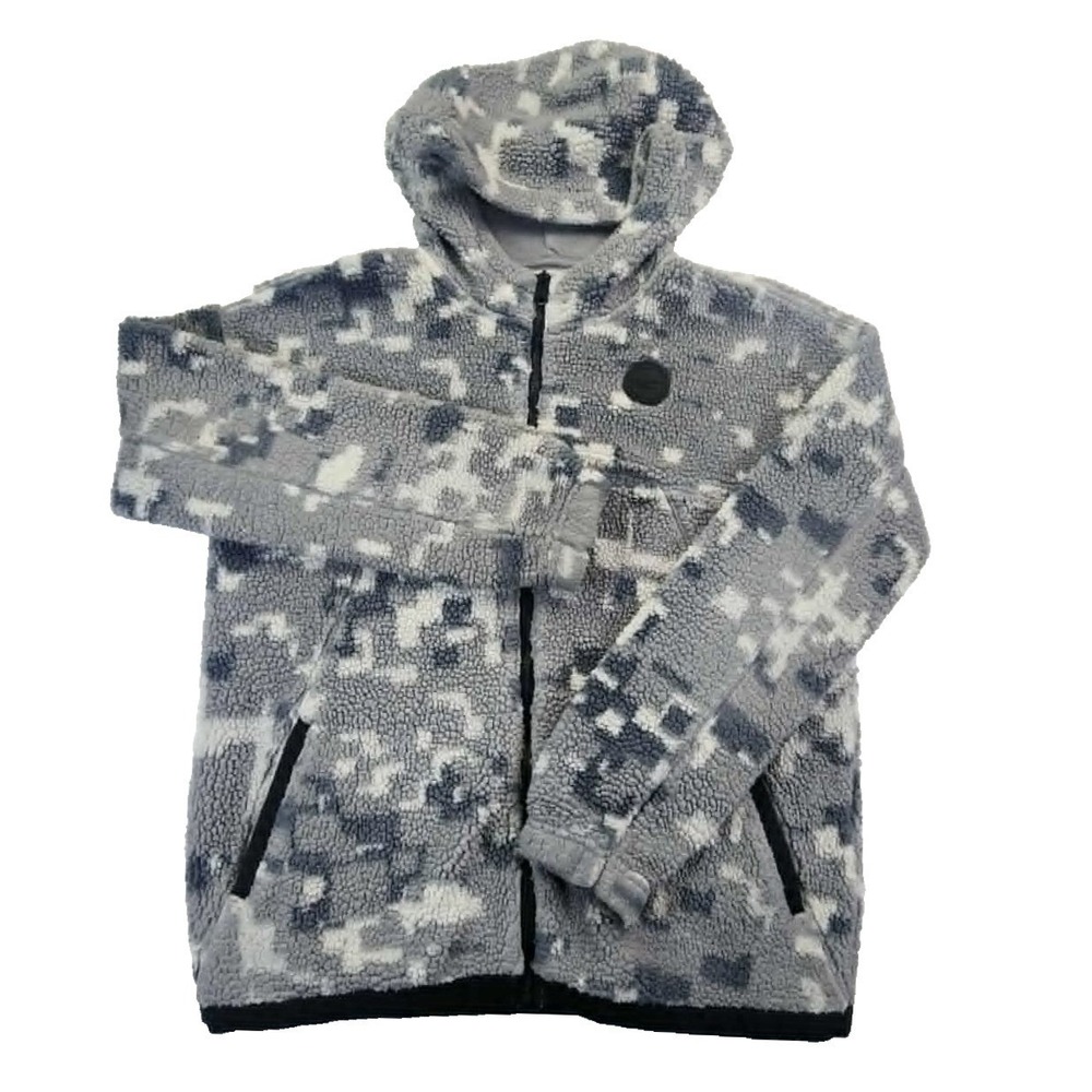 Abercrombie Kids Sherpa Fleece Hoodie Grey Digi Camo Unisex 15/16 XL‎ Full Zip